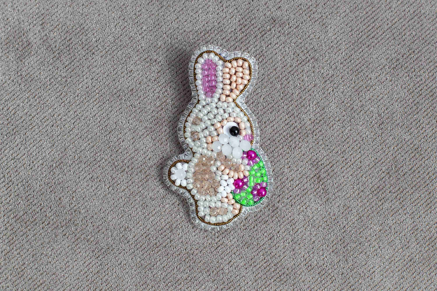 Easter Rabbit with Egg - Readymade Beaded Brooch