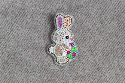 Easter Rabbit with Egg - Readymade Beaded Brooch