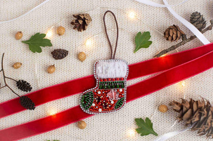 Christmas Stocking Readymade Beaded Brooch
