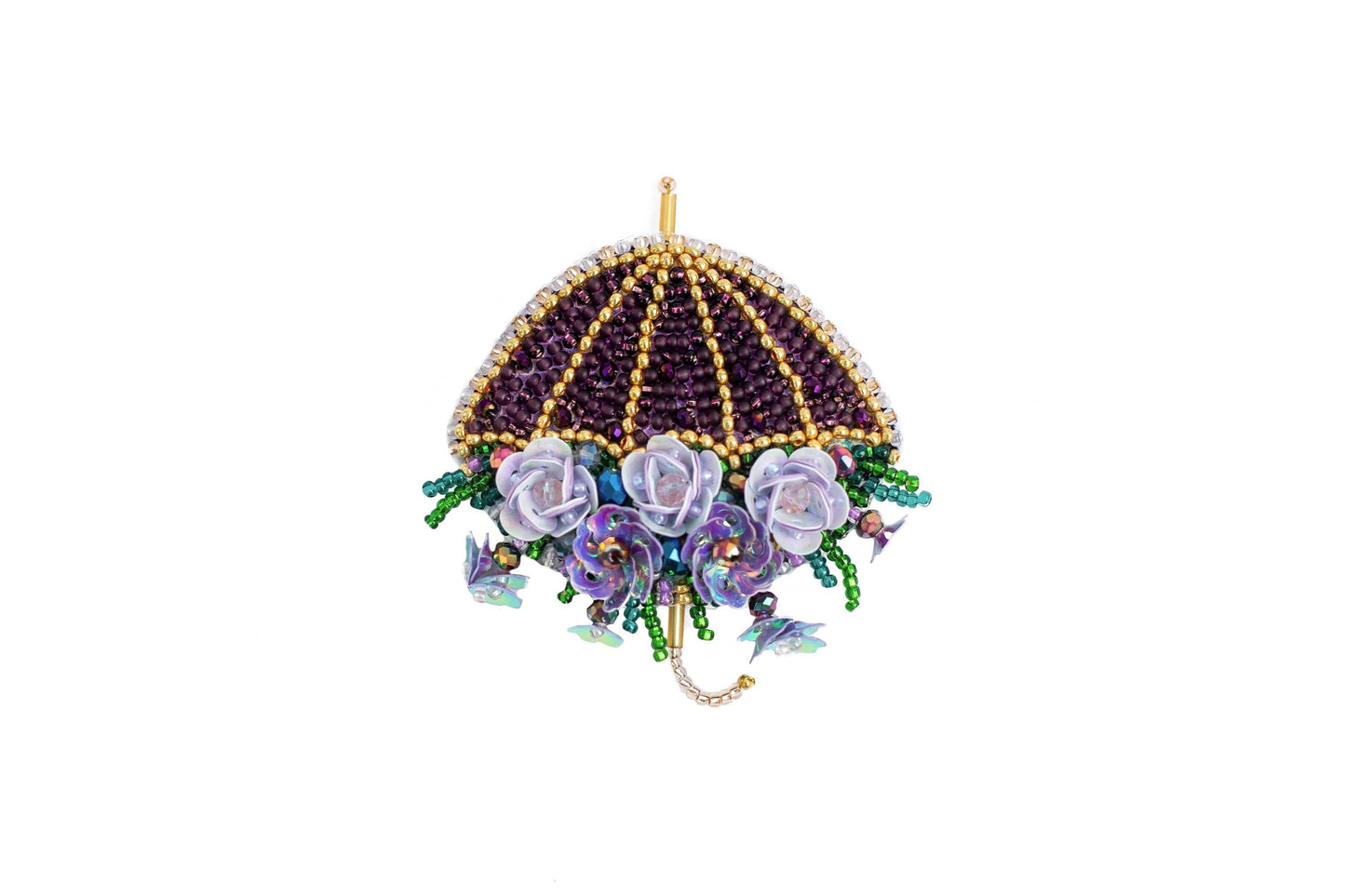 Flowered Umbrella - Readymade Beaded Brooch