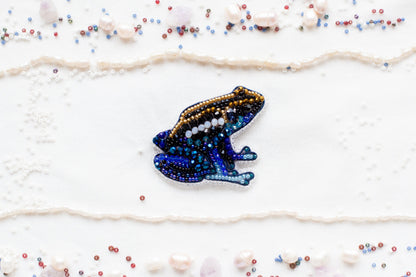 Blue Frog - Readymade Beaded Brooch