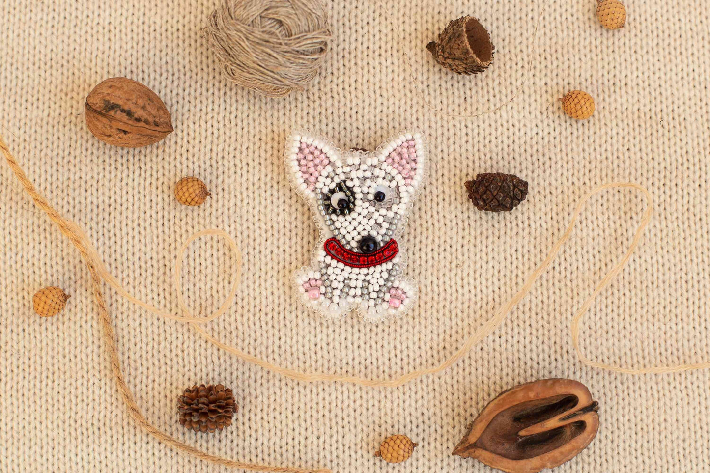 Bull Terrier Dog - Readymade Beaded Brooch