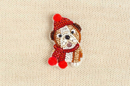 Christmas English Bulldog - Readymade Beaded Brooch