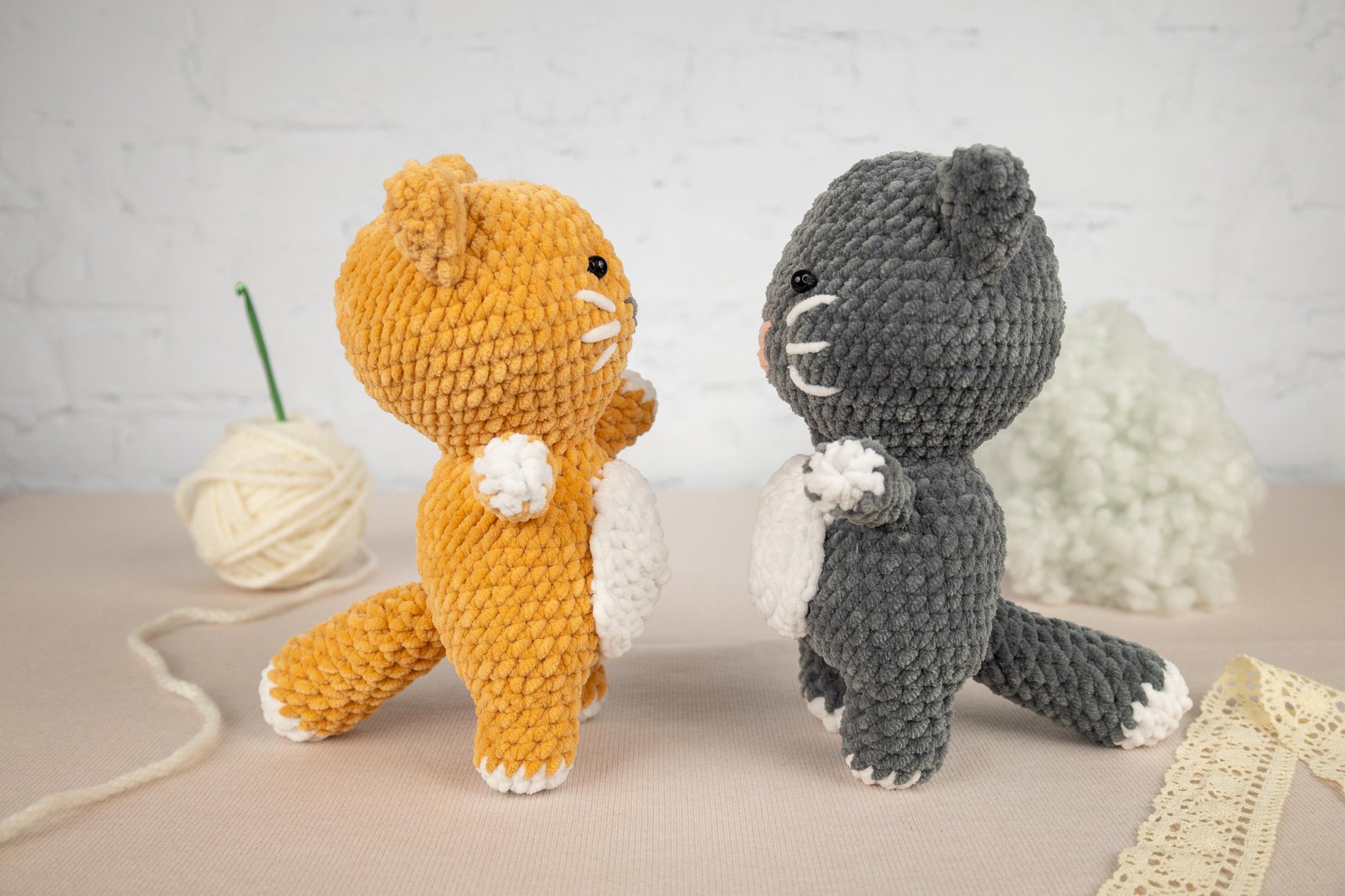 a couple of stuffed animals sitting next to each other