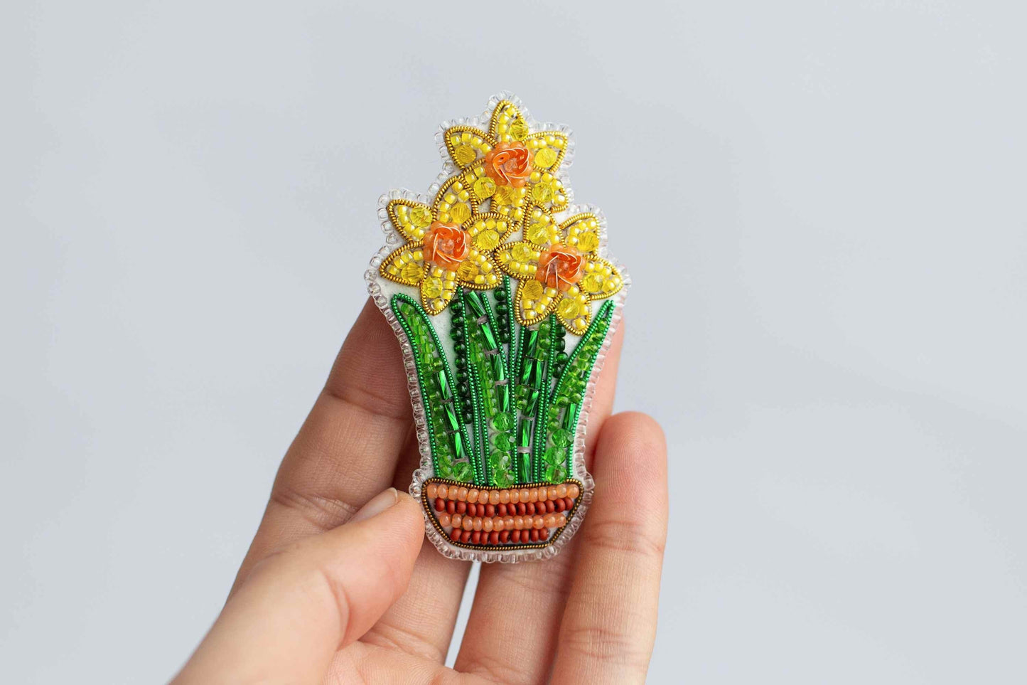 Daffodil Flower - Readymade Beaded Brooch