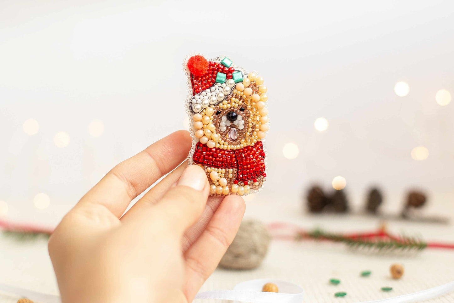 Christmas Chau Chau Dog - Readymade Beaded Brooch