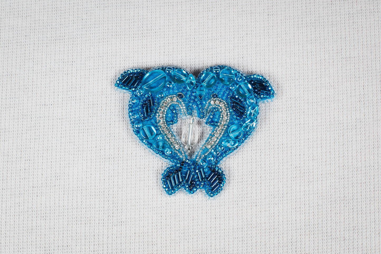 Blue Dolphins - Readymade Beaded Brooch