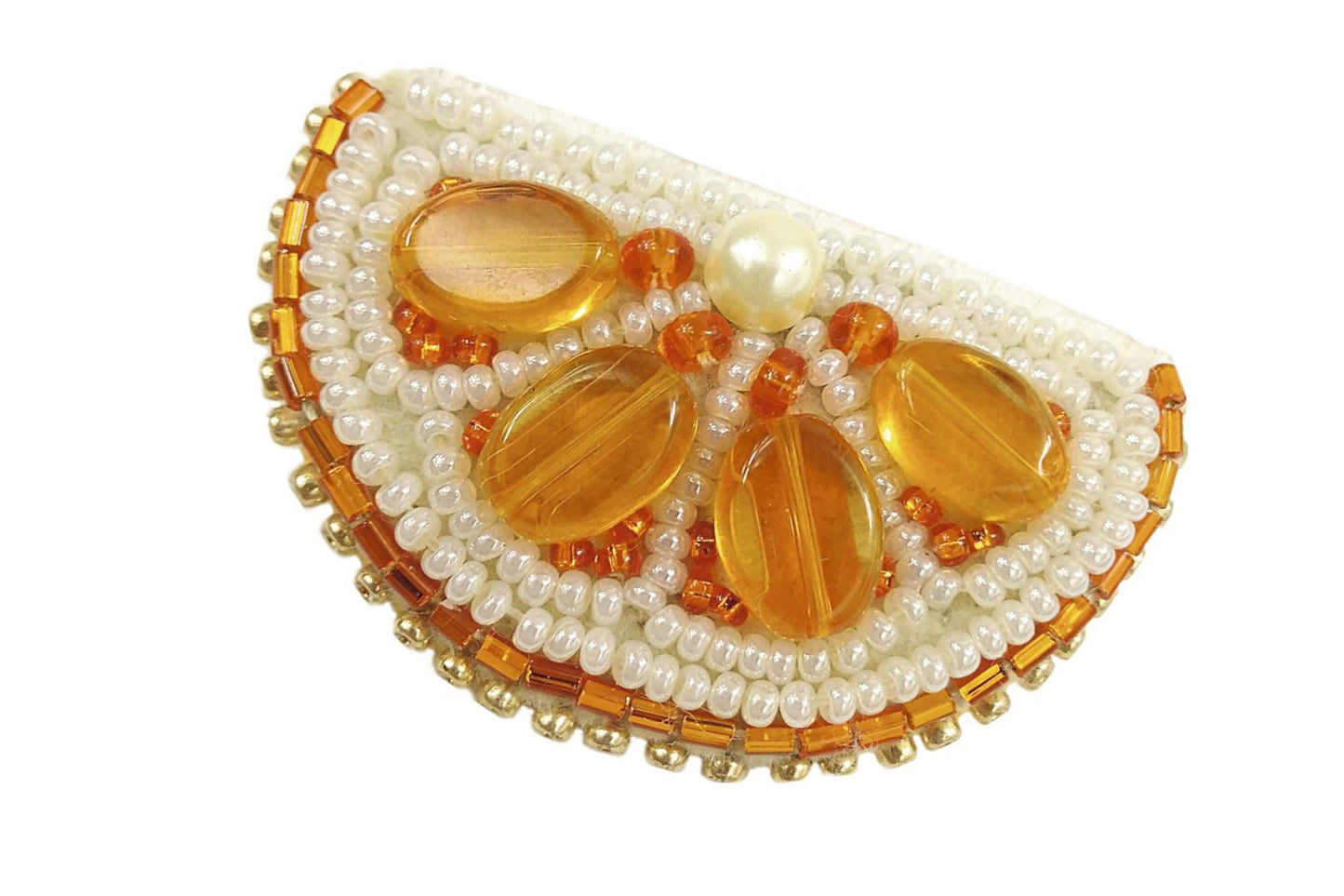 Orange Slice  - Readymade Beaded Brooch