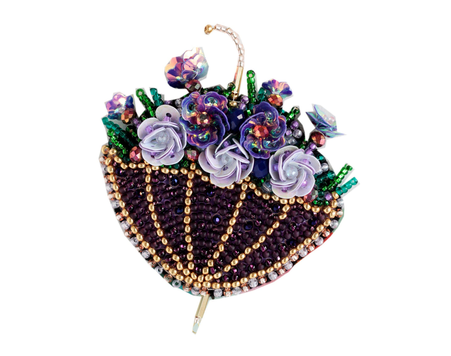 Flowered Umbrella - Readymade Beaded Brooch