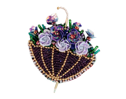 Flowered Umbrella - Readymade Beaded Brooch