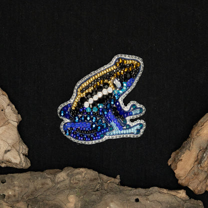 Blue Frog - Readymade Beaded Brooch