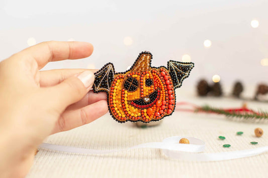 Halloween Pumpkin - Readymade Beaded Brooch