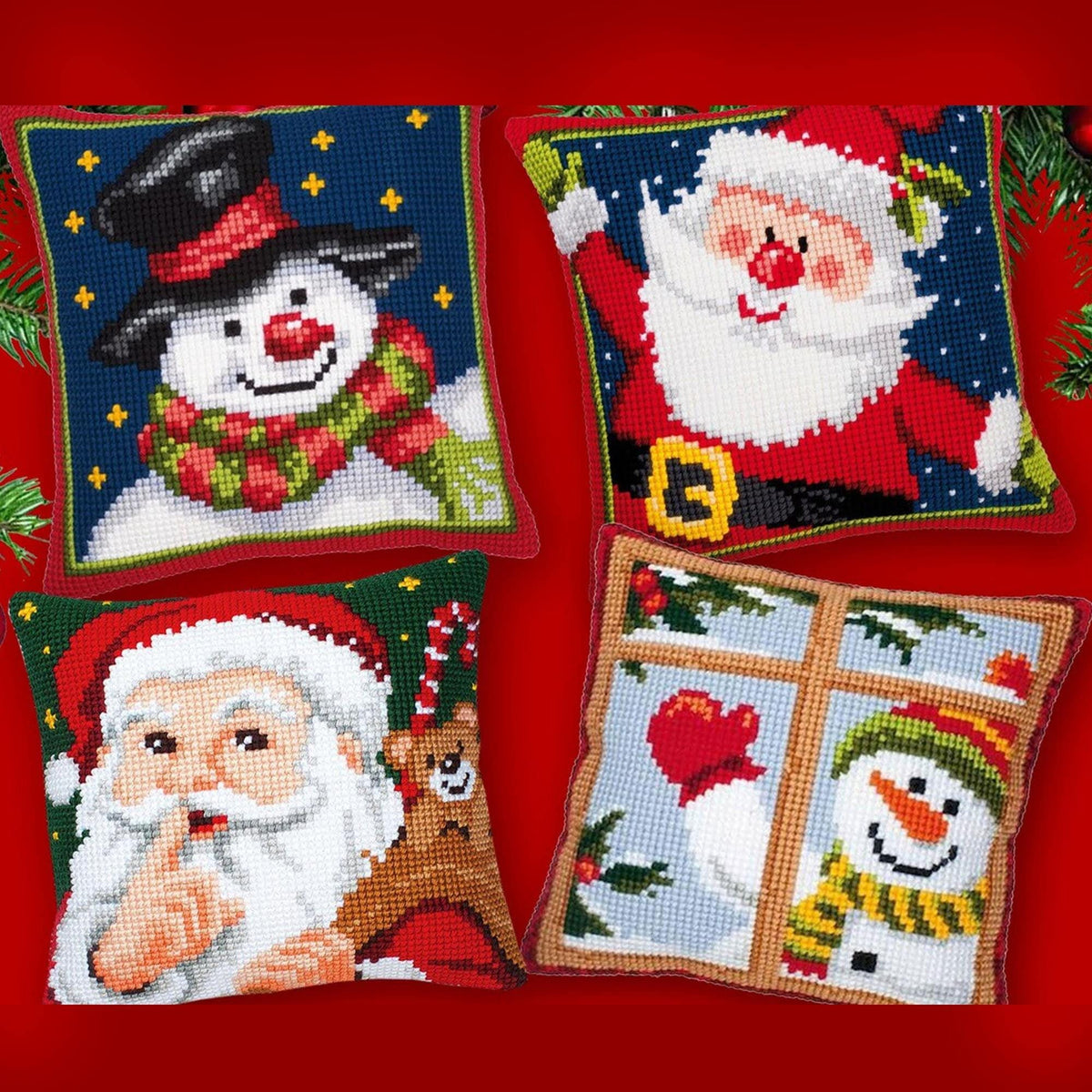 Christmas Embroidery Pillow Kit | Santa & Snowman Cushion Cover (DIY)