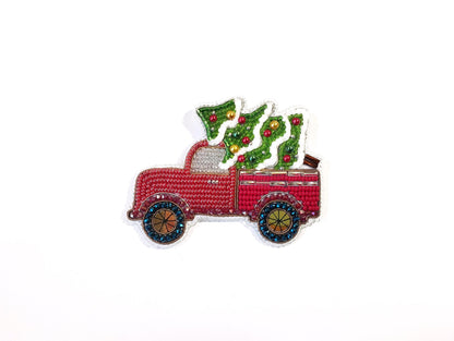 Christmas Truck - Readymade Beaded Brooch