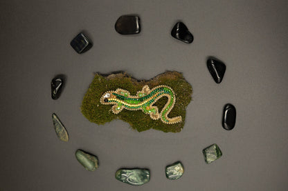 Green Lizard - Readymade Beaded Brooch