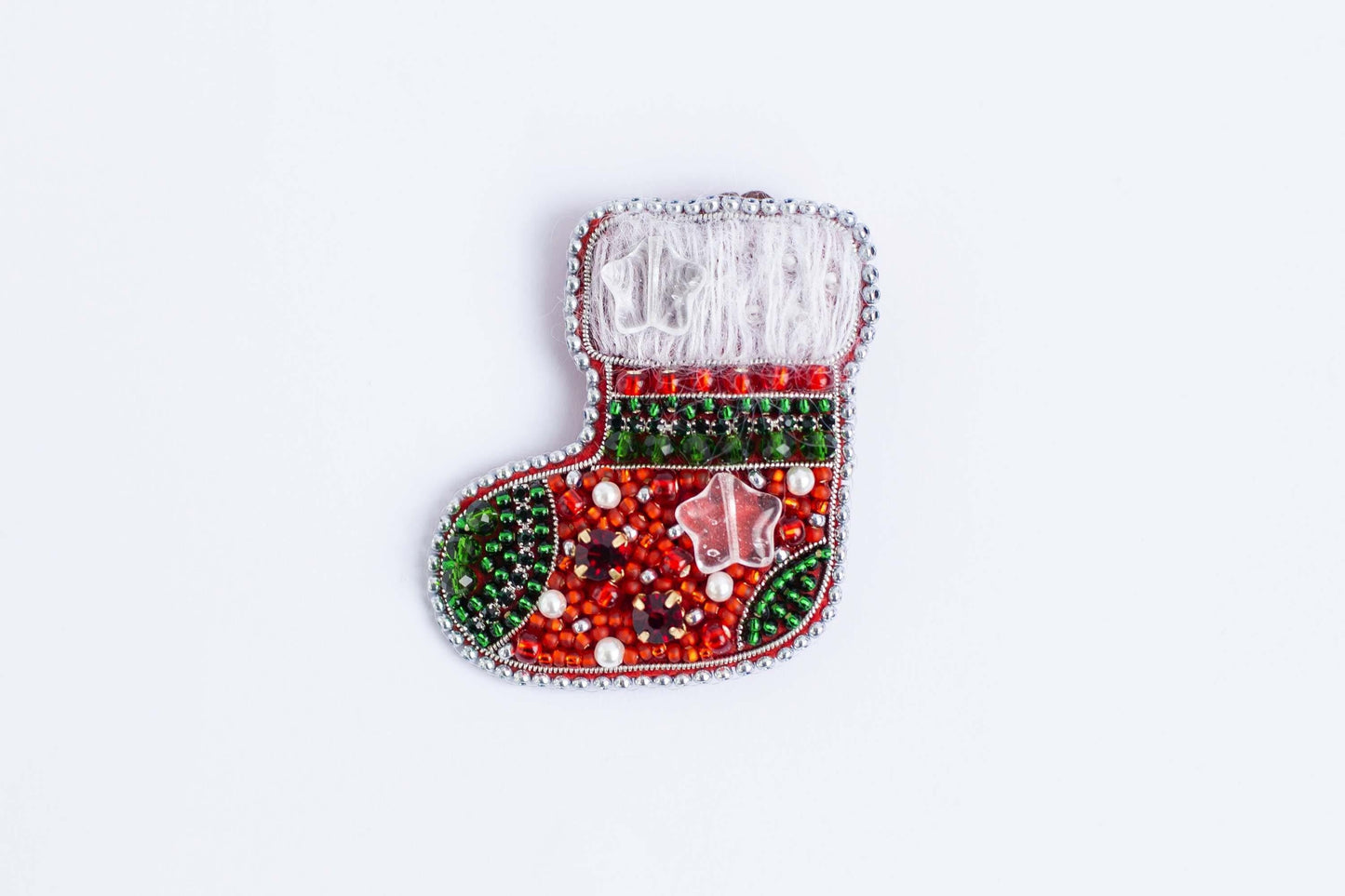 Christmas Stocking Readymade Beaded Brooch