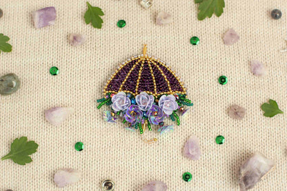 Flowered Umbrella - Readymade Beaded Brooch