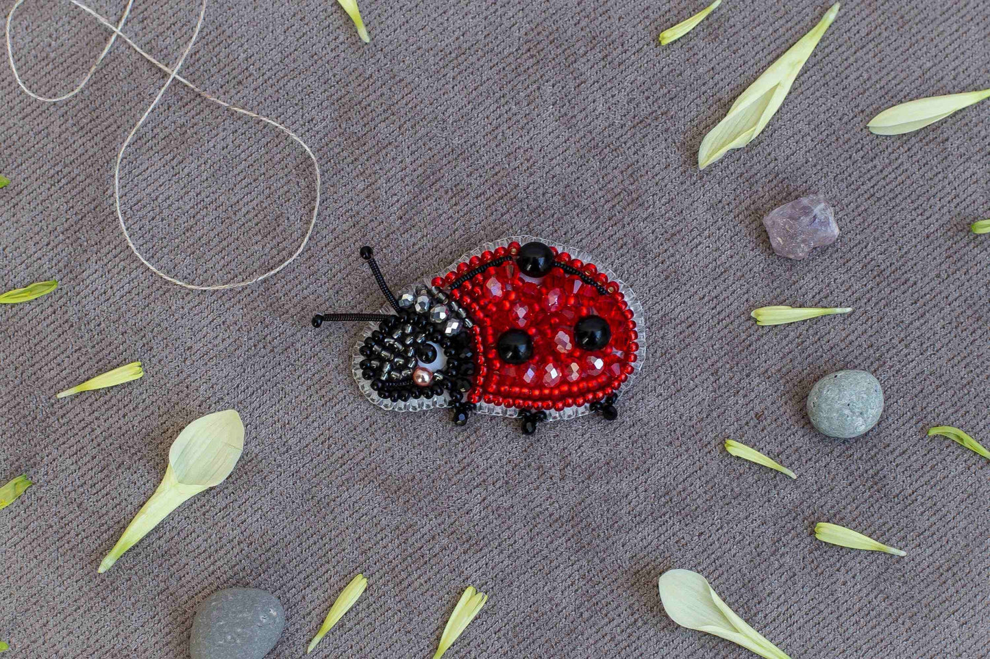 Ladybug Readymade Beaded Brooch