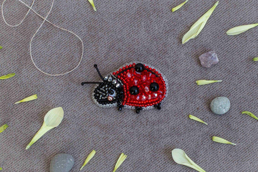 Ladybug Readymade Beaded Brooch
