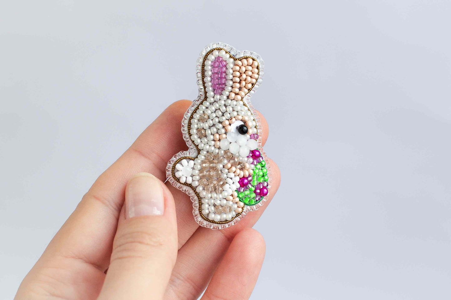 Easter Rabbit with Egg - Readymade Beaded Brooch