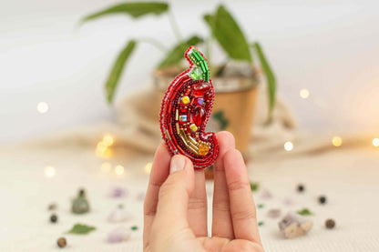 Red Chili Pepper - Readymade Beaded Brooch