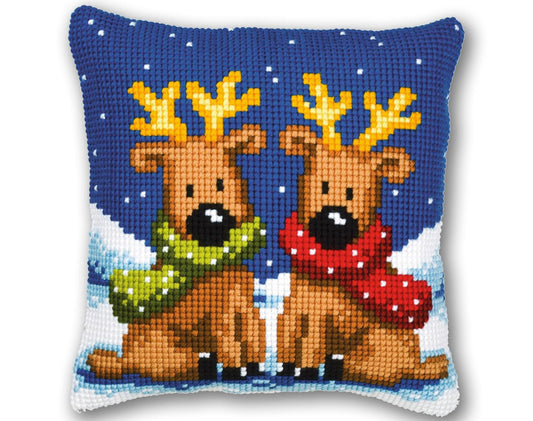 Reindeer Christmas Pillow Embroidery Kit | DIY Beaded Cushion Cover (16x16 in)