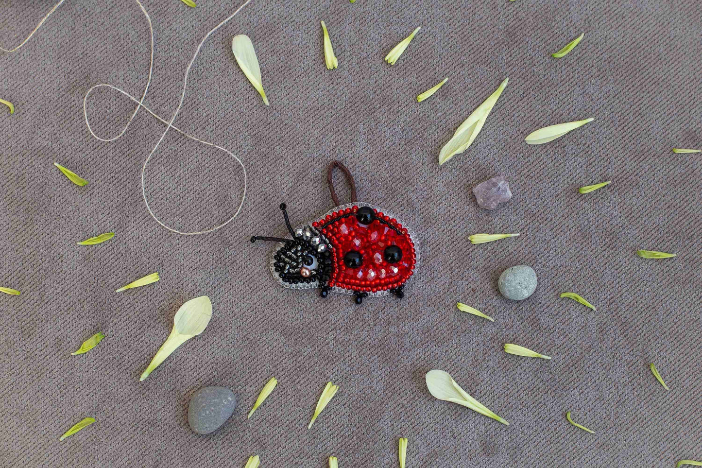 Ladybug Readymade Beaded Brooch