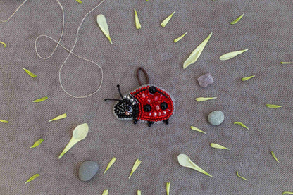 Ladybug Readymade Beaded Brooch