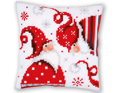 Red Gnomes Embroidery Pillow Kit | DIY Christmas Cross Stitch Cushion Cover