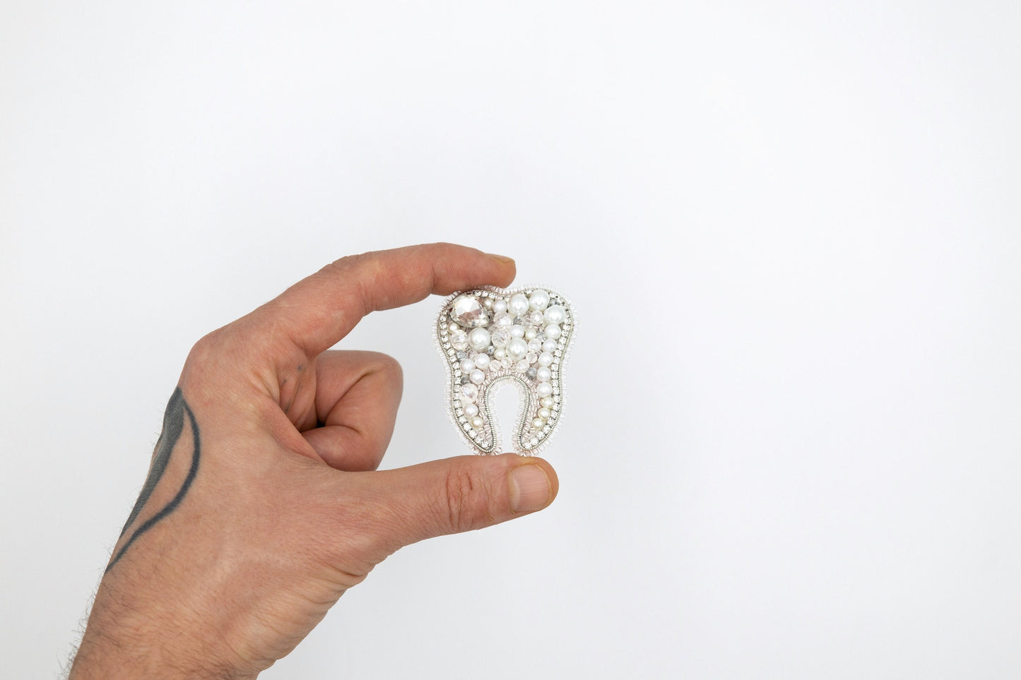 White Tooth - Readymade Beaded Brooch