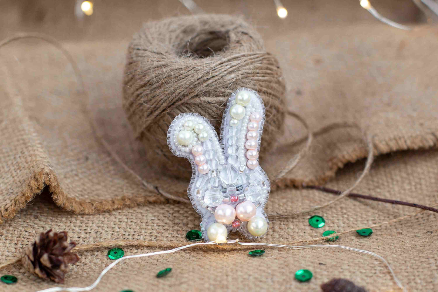 White Rabbit - Readymade Beaded Brooch