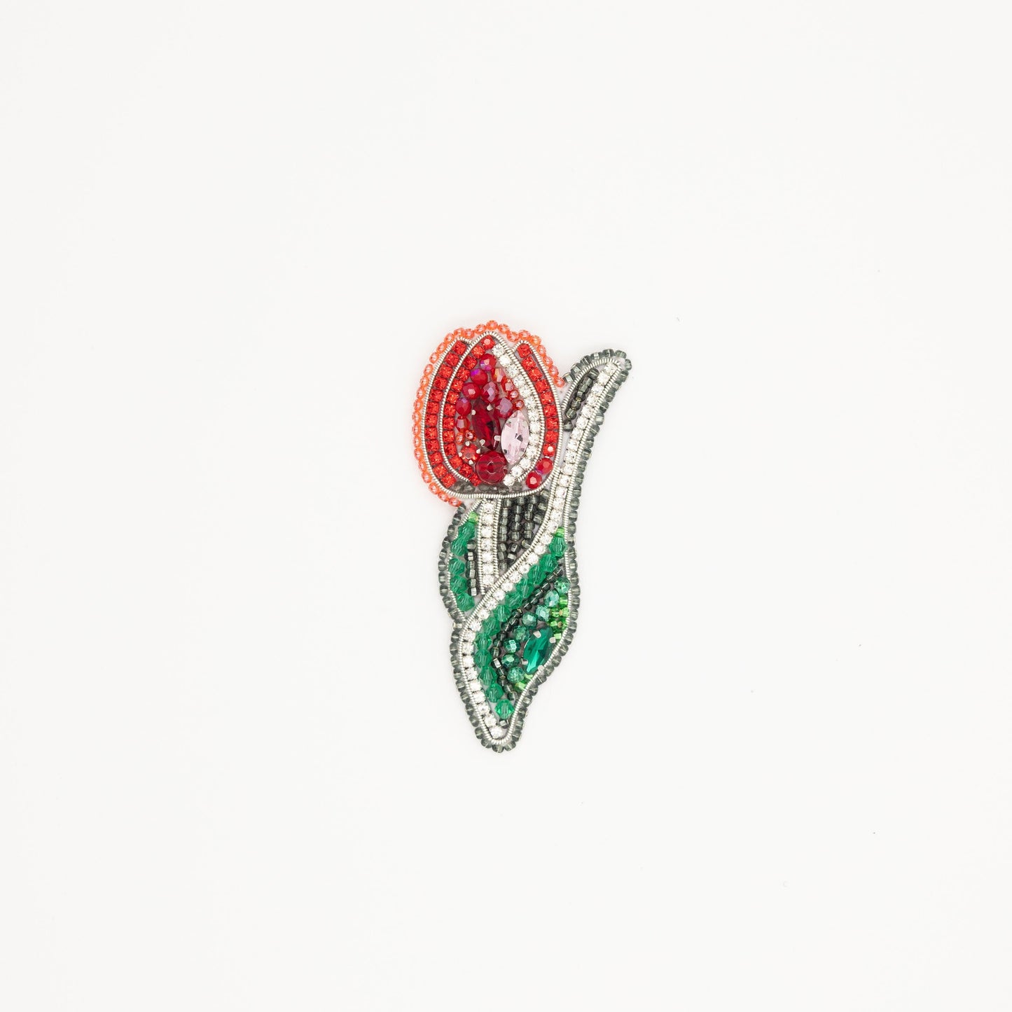 Red Tulip - Readymade Beaded Brooch