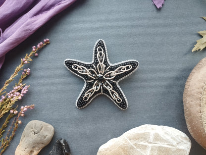 Black Starfish - Readymade Beaded Brooch