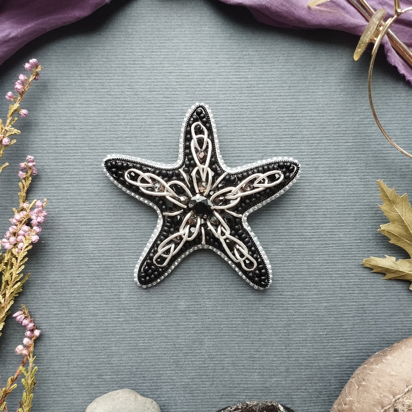 Black Starfish Brooch Beading DIY Kit