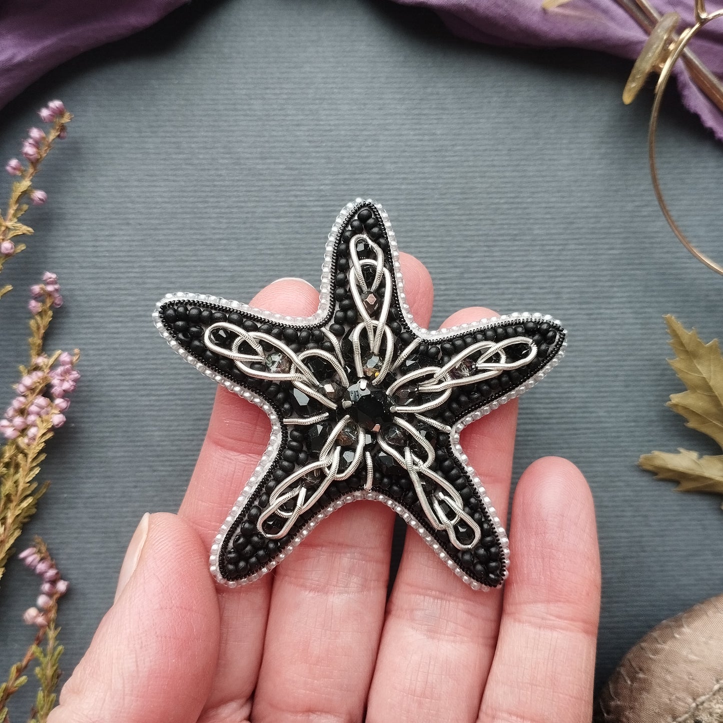 Black Starfish Brooch Beading DIY Kit