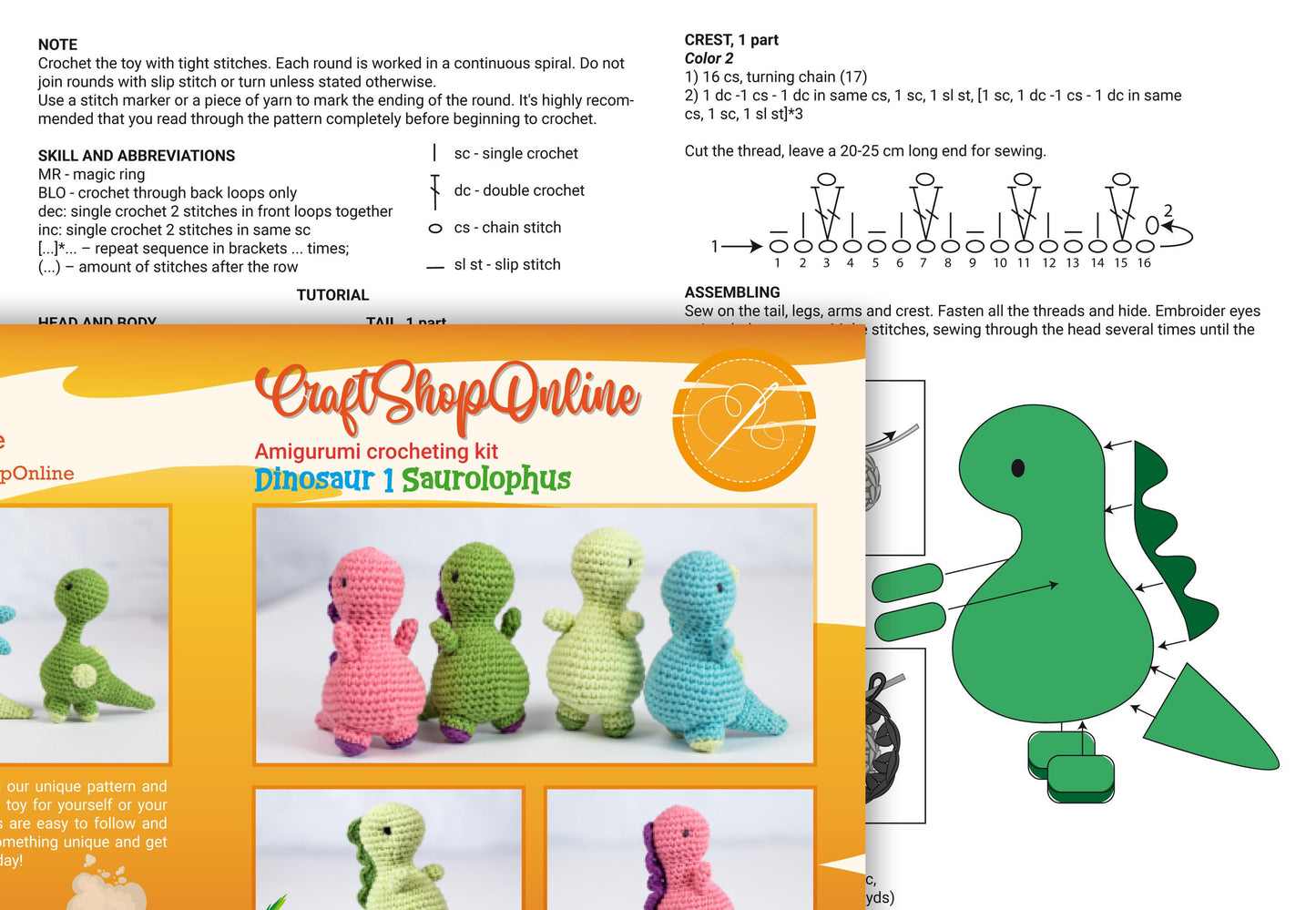 a picture of a crochet pattern of a dinosaur