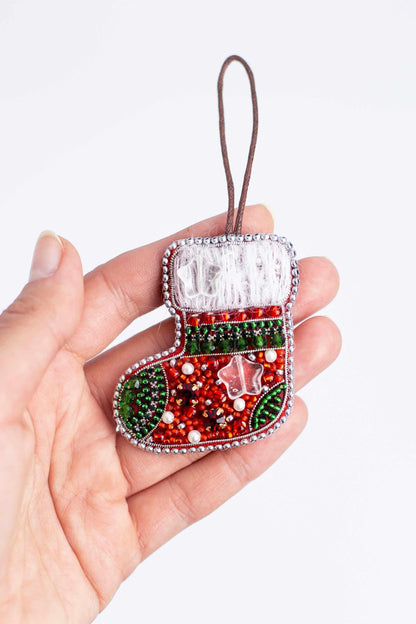 Christmas Stocking Readymade Beaded Brooch