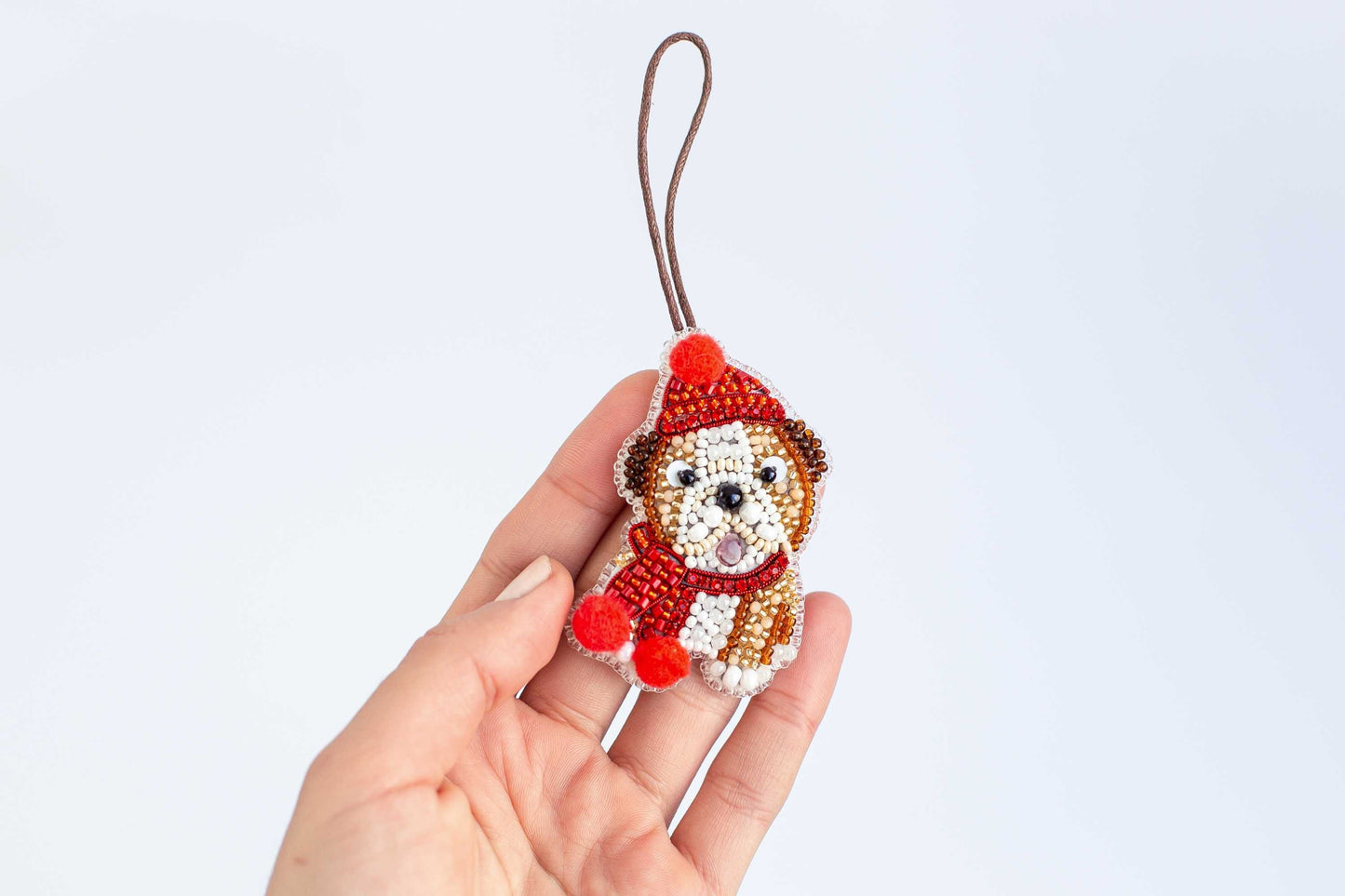 Christmas English Bulldog - Readymade Beaded Brooch