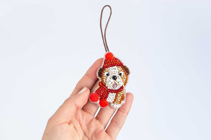 Christmas English Bulldog - Readymade Beaded Brooch