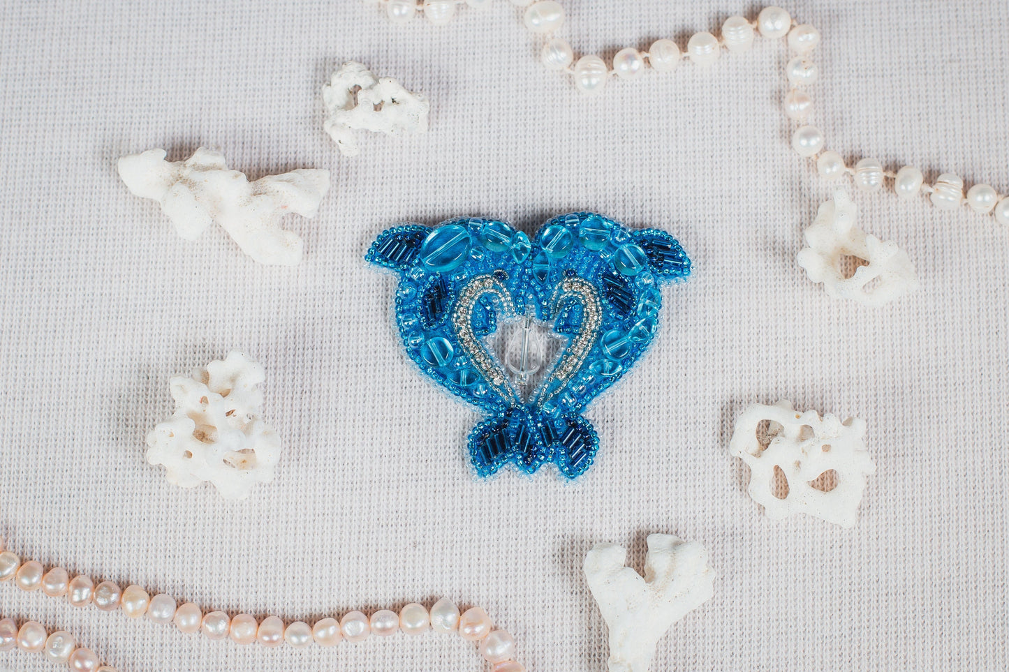 Blue Dolphins - Readymade Beaded Brooch