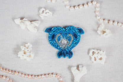 Blue Dolphins - Readymade Beaded Brooch