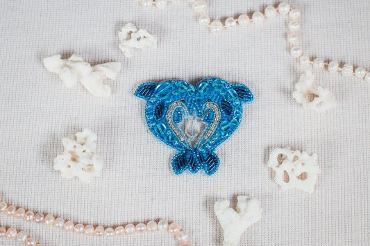 Blue Dolphins - Readymade Beaded Brooch