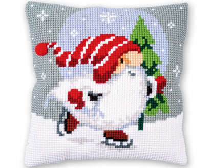Christmas Gnomes Embroidery Pillow Kit | DIY Beaded Cushion Cover
