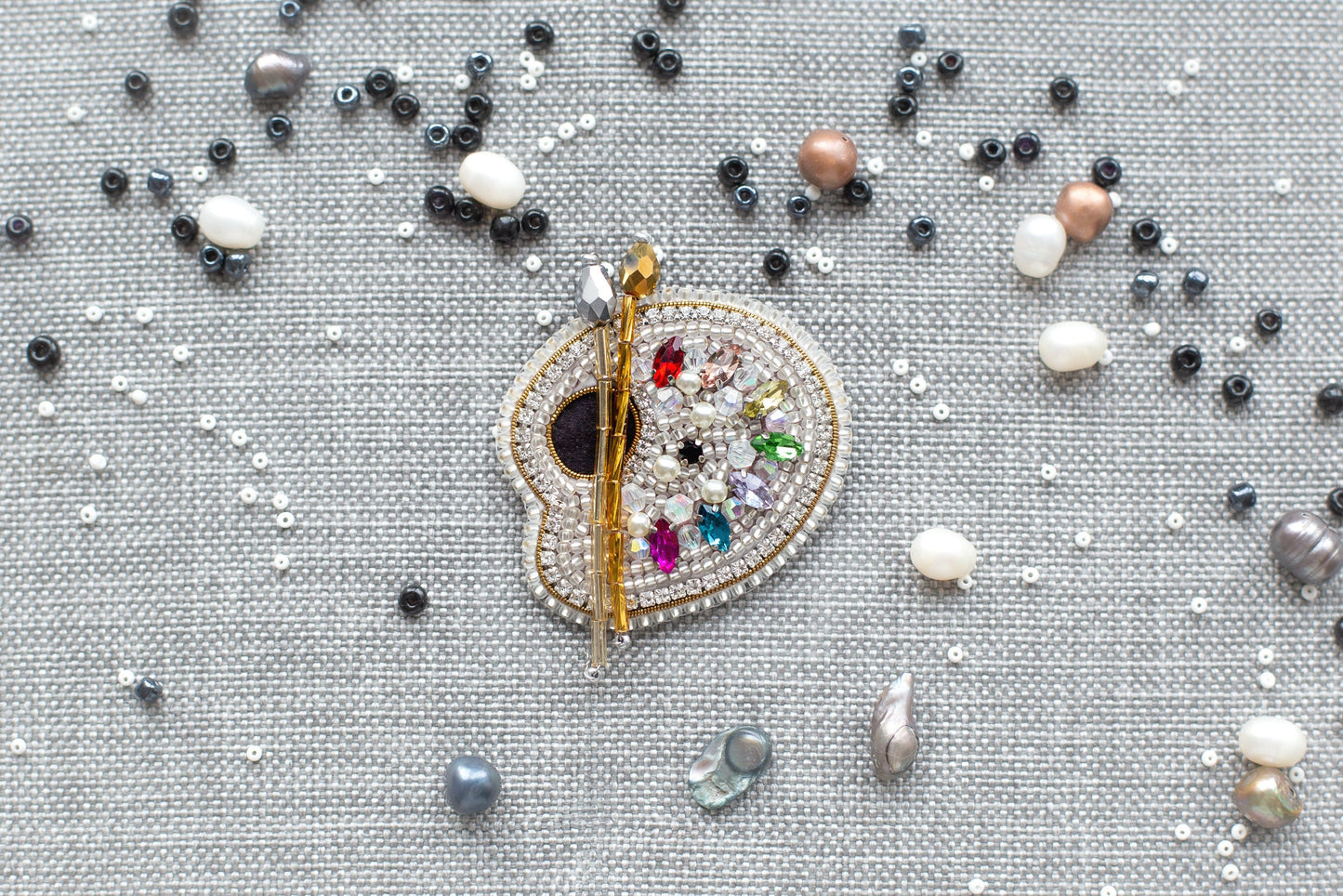 Artist Palette - Readymade Beaded Brooch