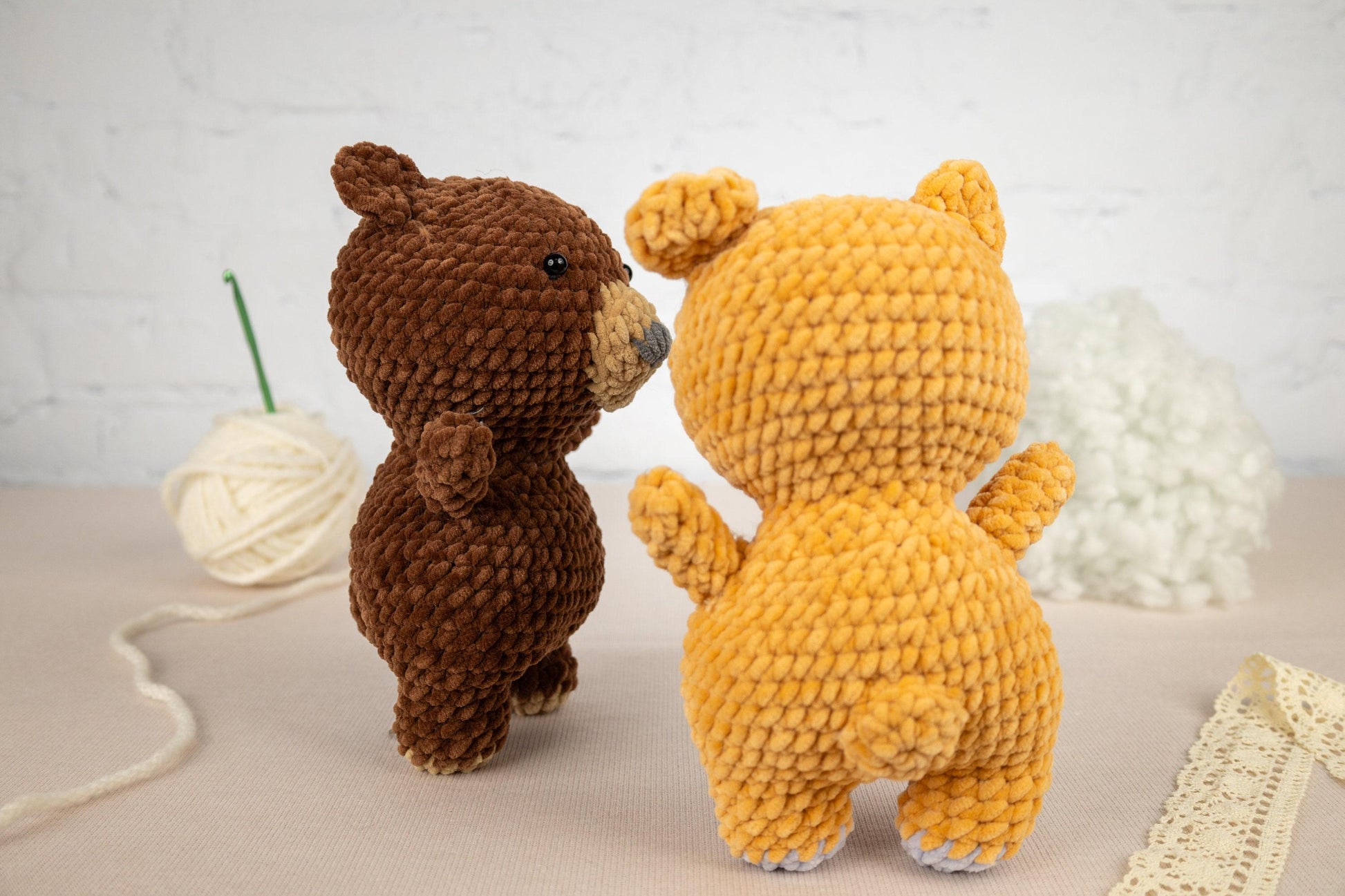 a couple of stuffed animals sitting next to each other