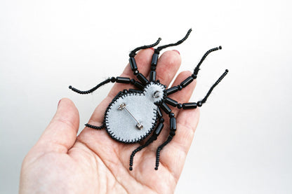 Black Widow Spider - Readymade Beaded Brooch