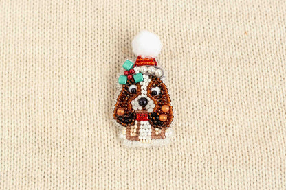 Christmas Cocker Spaniel Dog - Readymade Beaded Brooch