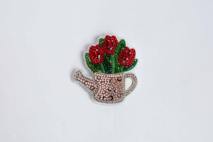 Red Tulips - Readymade Beaded Brooch