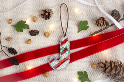 Christmas Candy Cane - Readymade Beaded Brooch