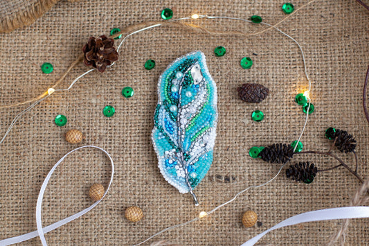 Blue Feather - Readymade Beaded Brooch